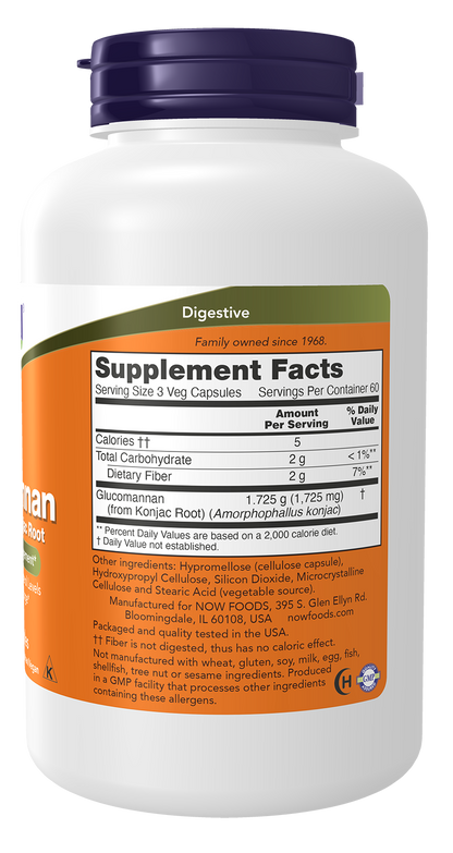 NOW Supplements, Glucomannan  575 mg, Supports Regularity*, 180 Veg Caps