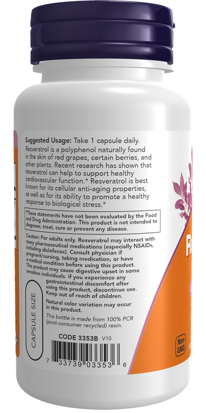 NOW Supplements, Resveratrol 200 mg, Grape Seed Extract, 60 Veg Caps