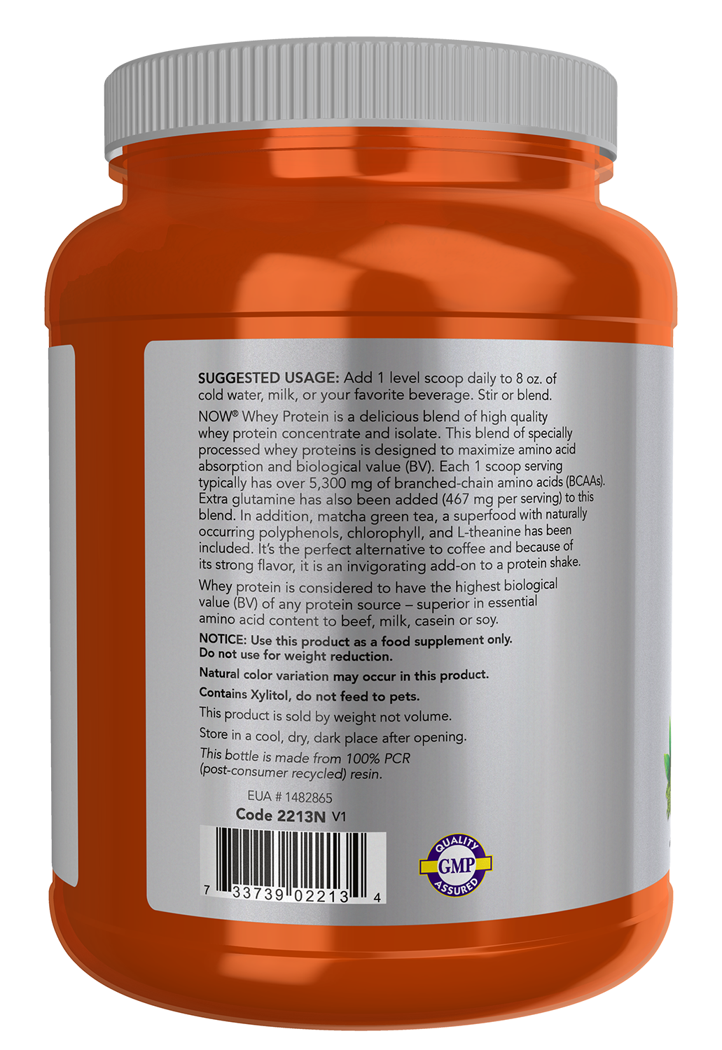 NOW Sports, Whey Protein 26 g With BCAAs, Matcha Powder, 2 lbs