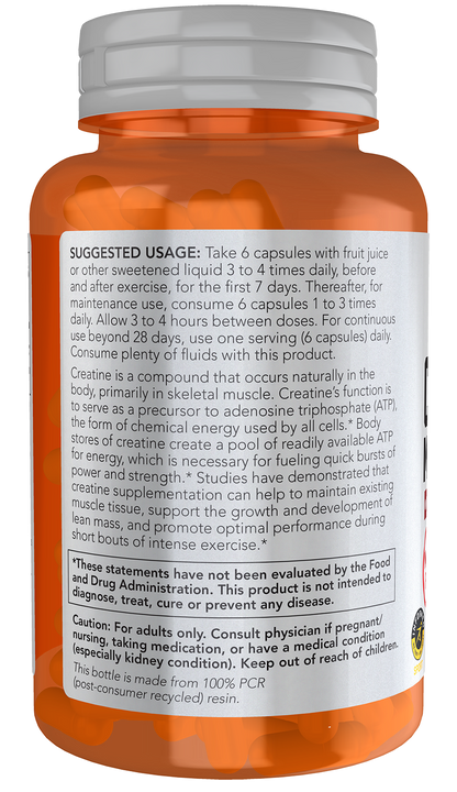 NOW Sports, Creatine Monohydrate 750 mg, Muscel Fuel*, 120 Veg Caps