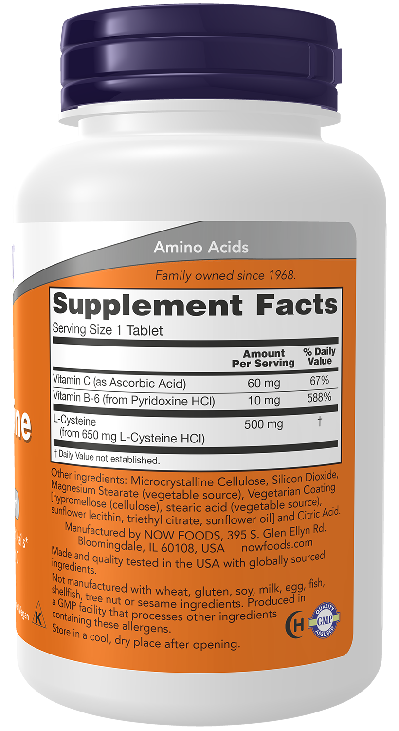 NOW Supplements, L-Cysteine 500 mg with Vitamins B-6 and C, 100 Tabs