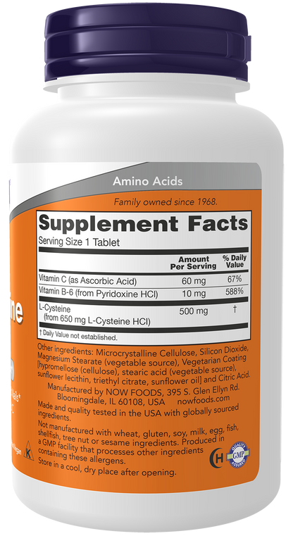 NOW Supplements, L-Cysteine 500 mg with Vitamins B-6 and C, 100 Tabs