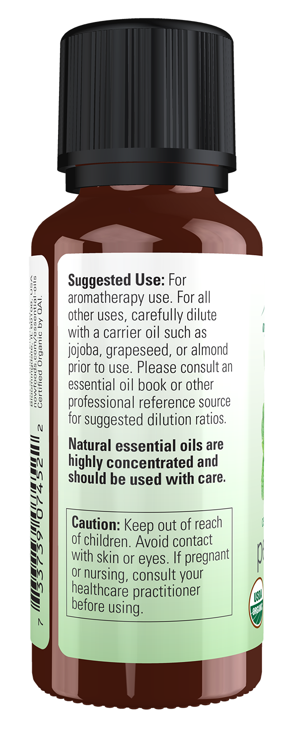 NOW Essential Oils, Organic Peppermint Oil, Steam Distilled, 1 fl. oz