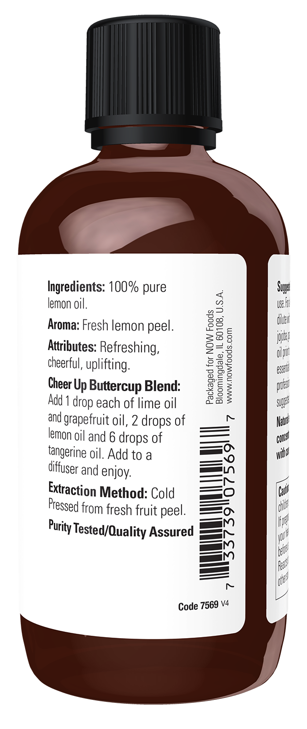 NOW Essential Oils, Lemon Oil, Undiluted, Cold Pressed, 4 fl. oz