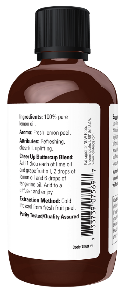 NOW Essential Oils, Lemon Oil, Undiluted, Cold Pressed, 4 fl. oz