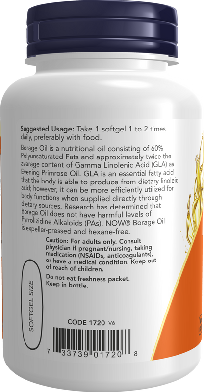 NOW Supplements, Borage Oil 1,000 mg with 240mg  GLA, 60 Softgels