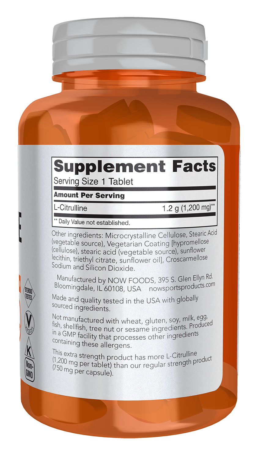 NOW Sports, L-Citrulline 1,200 mg, Extra Strength, Amino Acid, 120 Tabs