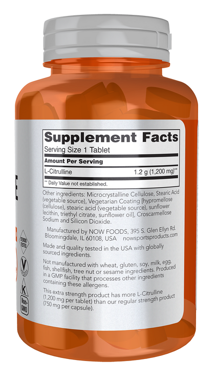 NOW Sports, L-Citrulline 1,200 mg, Extra Strength, Amino Acid, 120 Tabs