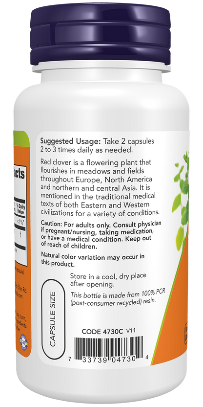 NOW Supplements, Red Clover 375 mg, Herbal Supplement, 100 Veg Caps