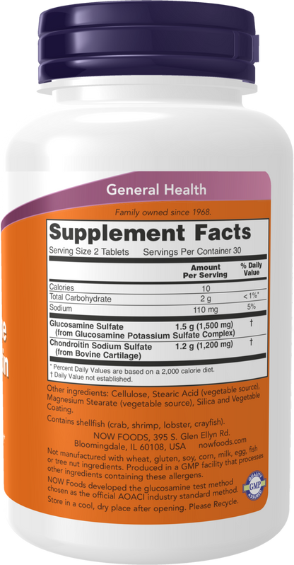 NOW Supplements, Glucosamine & Chondroitin, Sulfate Forms, 60 Tabs