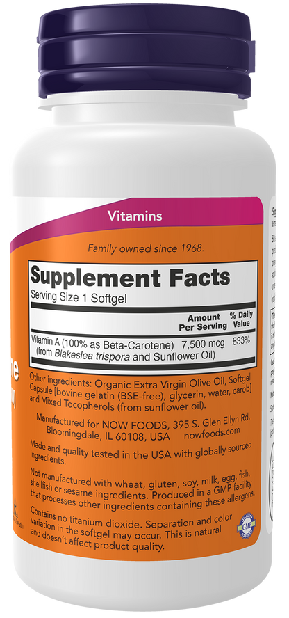 NOW Supplements, Beta Carotene 25,000 IU, 90 Softgels