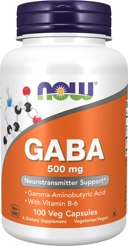NOW Supplements, GABA 500 mg + B-6, Cognitive Support*, 100 Veg Caps