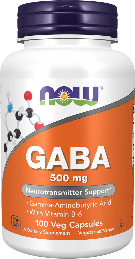 NOW Supplements, GABA 500 mg + B-6, Cognitive Support*, 100 Veg Caps