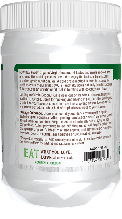 NOW Foods, Certified Organic Virgin Coconut Oil, Unrefined, 20 fl. oz