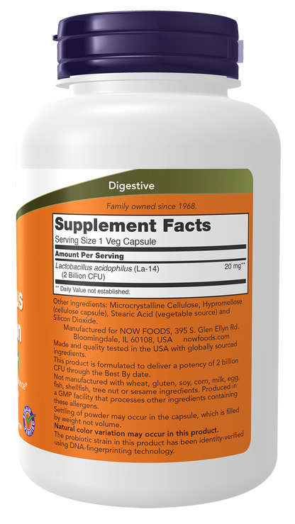 NOW Supplements, Acidophilus, 2 Billion, Probiotic, 250 Veg Caps