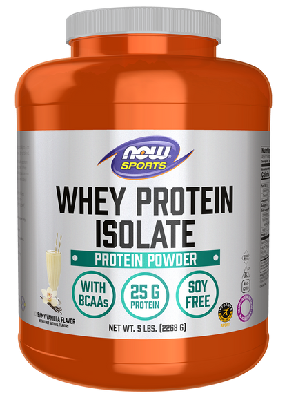 NOW Sports, Whey Protein Isolate 25 g With BCAAs, Vanilla Flavor, 5 lbs