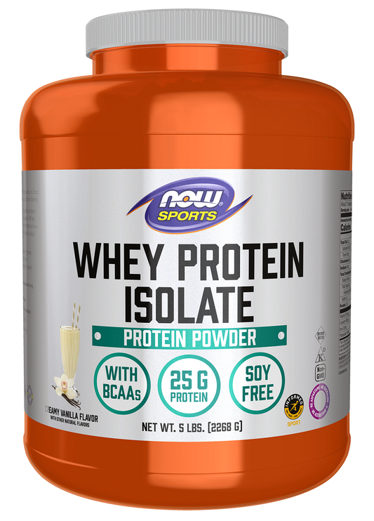 NOW Sports, Whey Protein Isolate 25 g With BCAAs, Vanilla Flavor, 5 lbs
