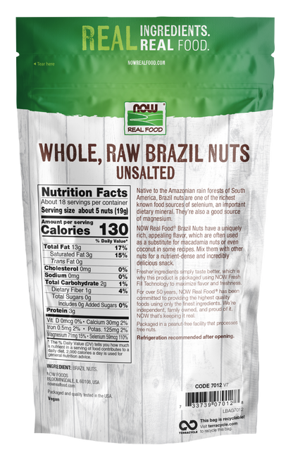 NOW Foods, Brazil Nuts, Whole, Raw , Unsalted, Source of Selenium, 12 oz