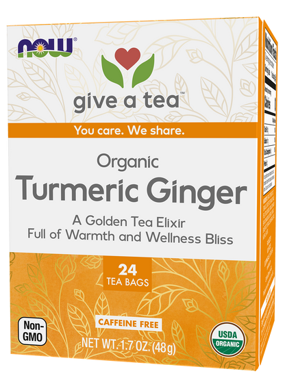 NOW Give a Tea® Organic Turmeric Ginger, Caffeine-Free, 24 bags