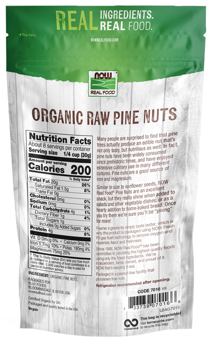 NOW Foods, Certified Organic Pine Nuts, Raw, Good source of Iron, 8 oz