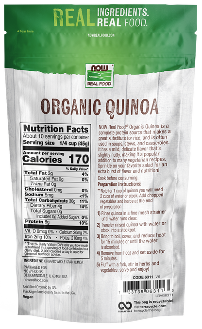 NOW Foods, Organic Quinoa Whole Grain, Gluten-Free, Ancient Grain, 16 oz