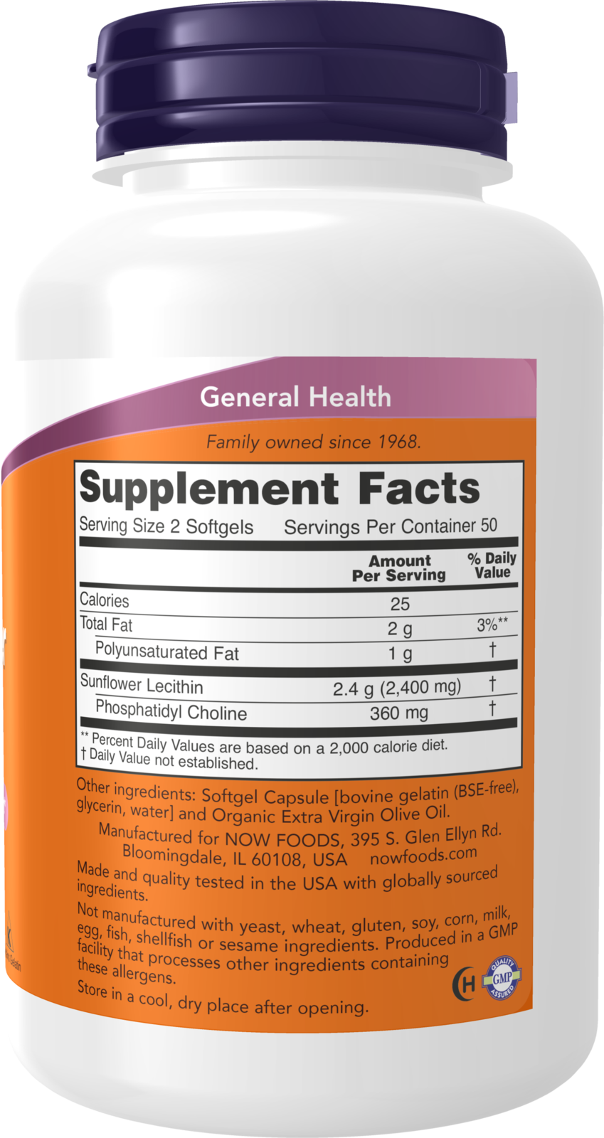 NOW Supplements, Sunflower Lecithin, Phosphatidyl Choline, 100 Softgels