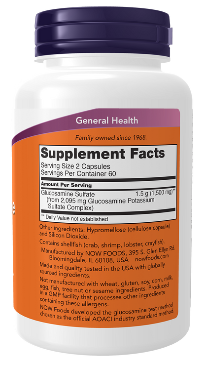 NOW Supplements, Glucosamine Sulfate 750 mg, 120 Veg Capsules