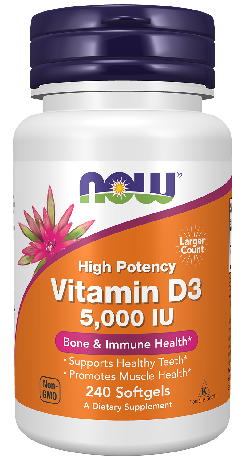 NOW Supplements, Vitamin D-3 5,000 IU, Structural Support*, 240 Softgels