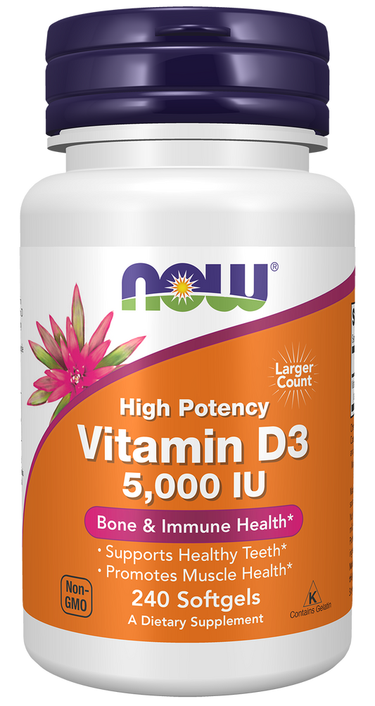 NOW Supplements, Vitamin D-3 5,000 IU, Structural Support*, 240 Softgels