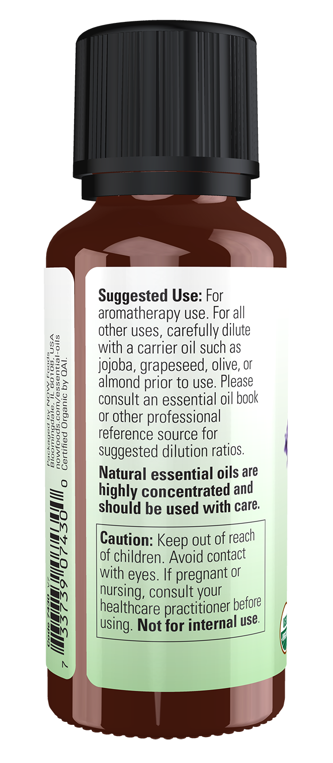 NOW Essential Oils, Organic Lavender Oil, Steam Dist., Undiluted, 1 fl. oz