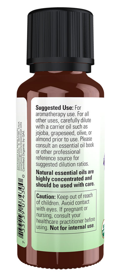NOW Essential Oils, Organic Lavender Oil, Steam Dist., Undiluted, 1 fl. oz