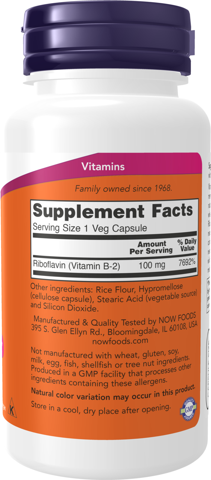 NOW Supplements, Vitamin B-2 (Riboflavin) 100 mg, 100 Veg Caps