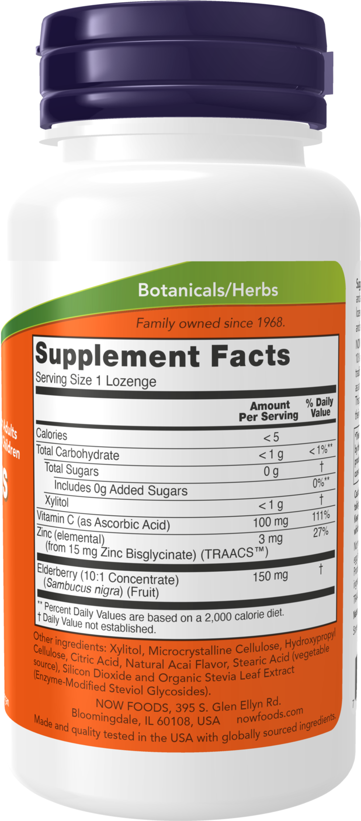 NOW Supplements, Sambucus Zinc-C with Elderberry Concentrate, 60 Lozenges