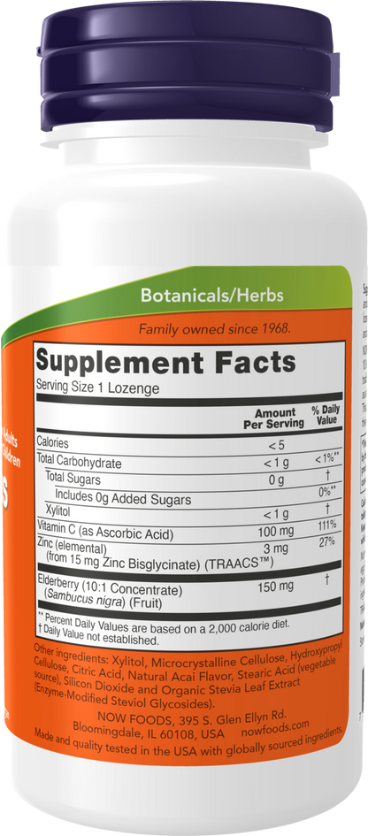 NOW Supplements, Sambucus Zinc-C with Elderberry Concentrate, 60 Lozenges