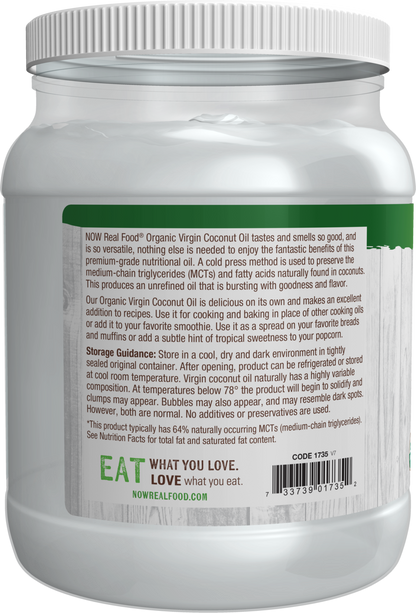 NOW Foods, Certified Organic Virgin Coconut Oil, Unrefined, 54 fl. oz