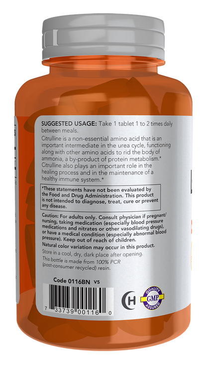 NOW Sports, L-Citrulline 1,200 mg, Extra Strength, Amino Acid, 120 Tabs