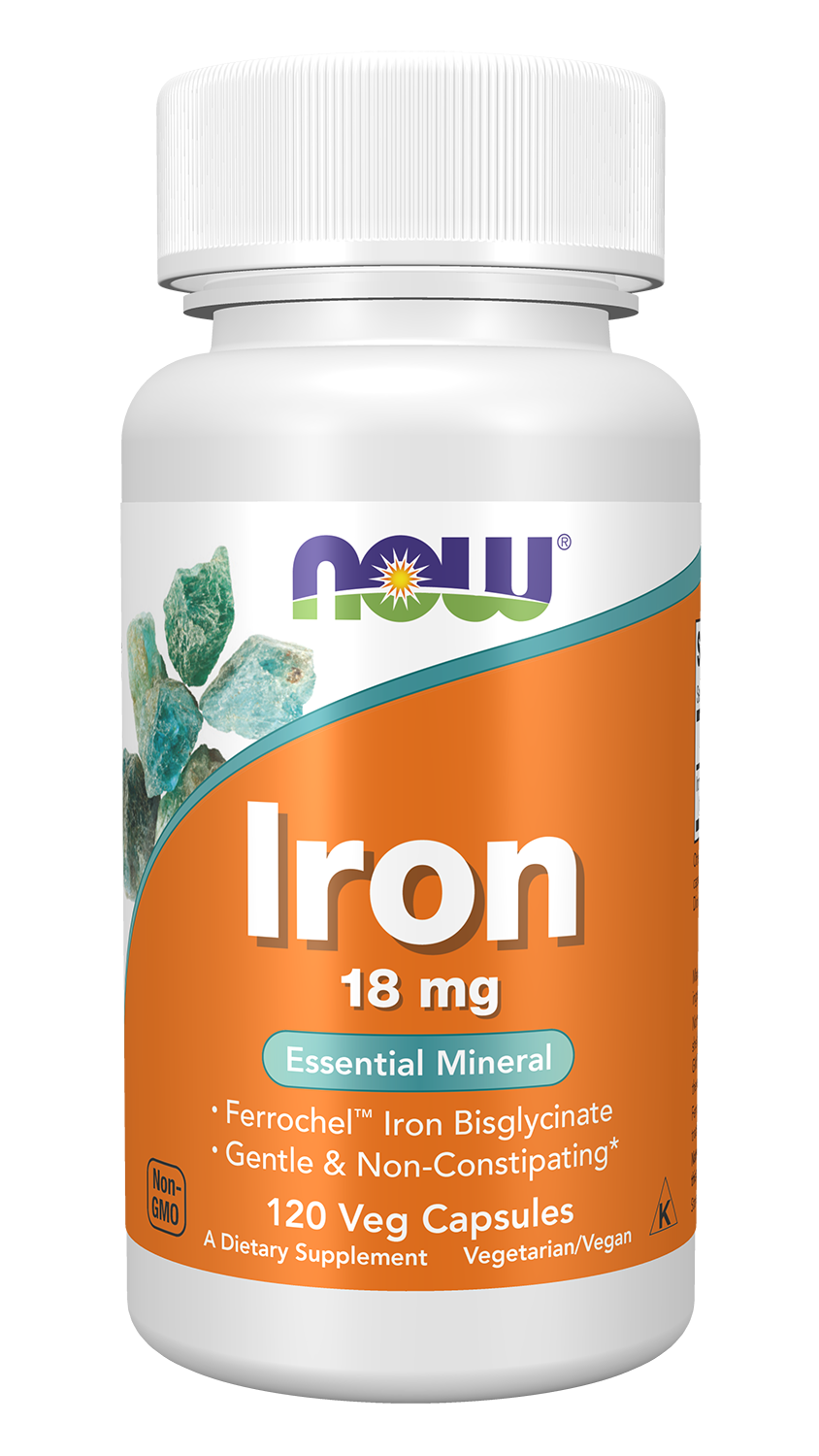 NOW Supplements, Iron 18 mg, Non-Constipating*, 120 Veg Caps
