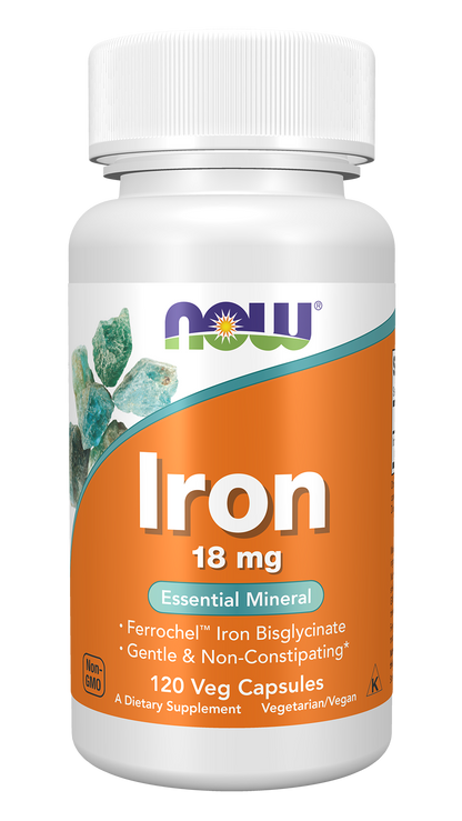NOW Supplements, Iron 18 mg, Non-Constipating*, 120 Veg Caps