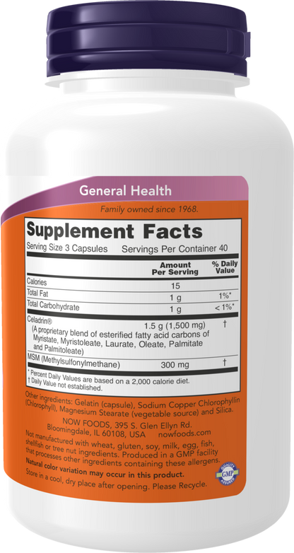 NOW Supplements, Celadrin® & MSM, 500 mg of Celadrin®, 120 Caps