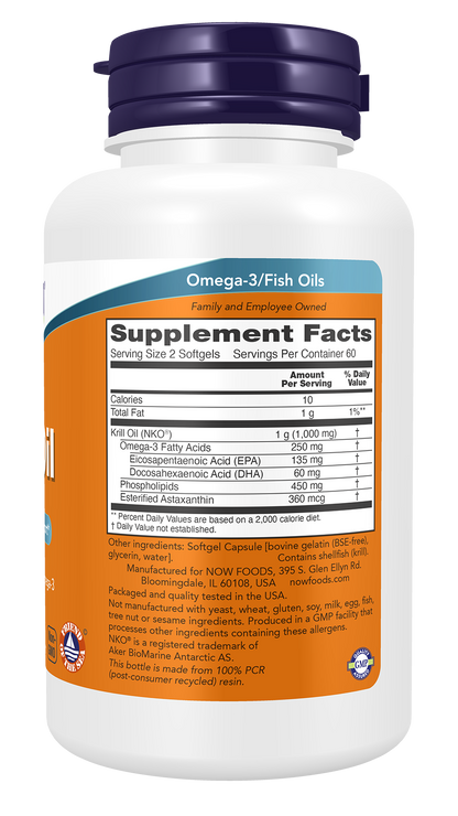 NOW Supplements, Krill Oil 500 mg, Phospholipid-Bound Omega-3, 120 Softgels