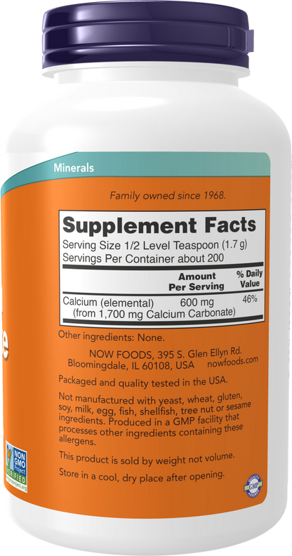 NOW Supplements, Calcium Carbonate Powder, Supports Bone Health*, 12 oz