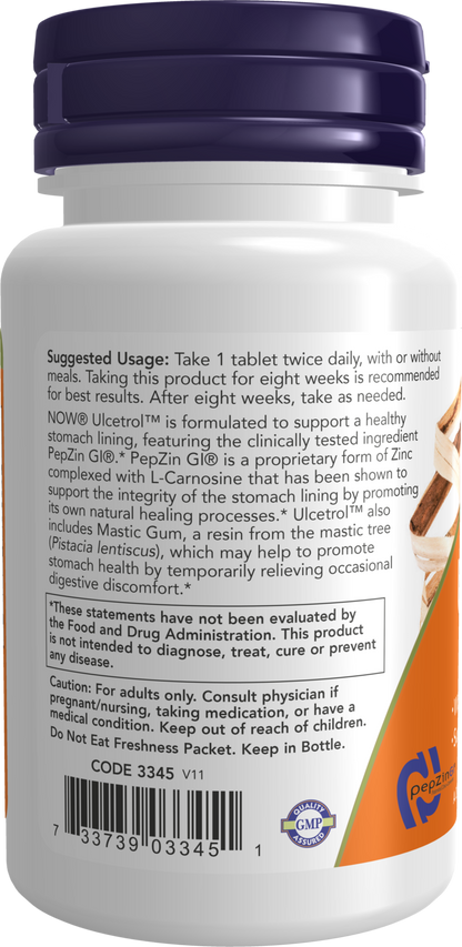 NOW Supplements, Ulcetrol™, Digestive Health*, With PepZin GI® & Mastic Gum, Supports Gastric Health*, 60 Tablets