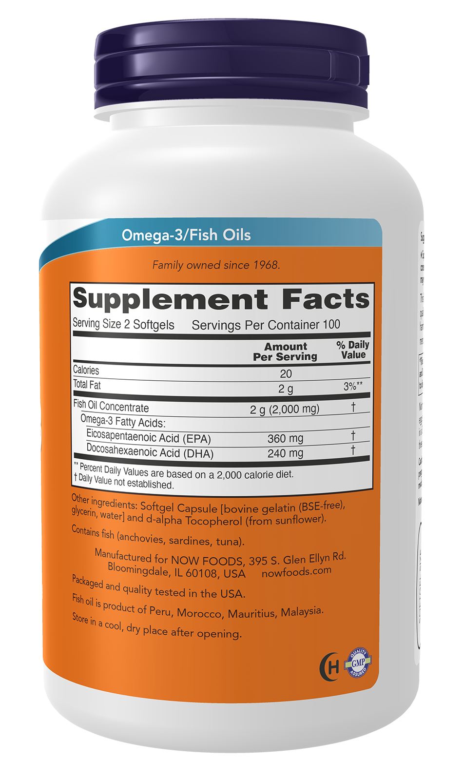 NOW Supplements, Omega-3 180 EPA / 120 DHA, Molecularly Distilled, Cardiovascular Support*, 200 Softgels