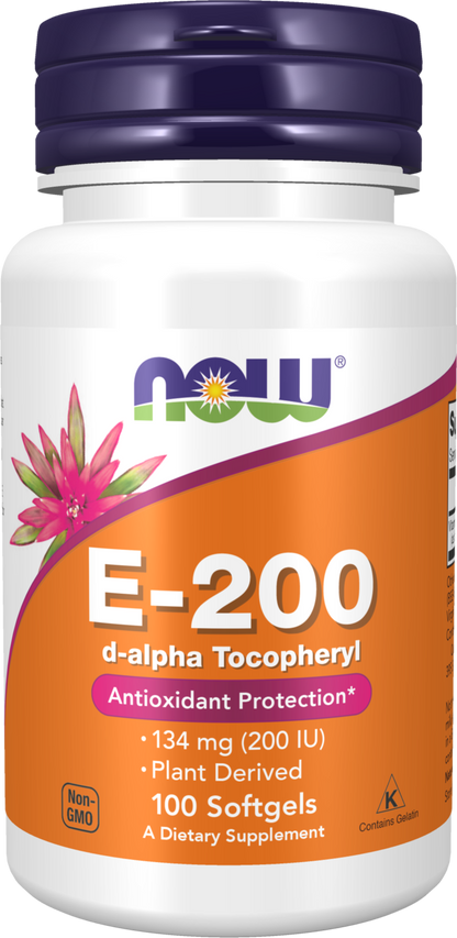 NOW Supplements, Vitamin E-200 IU, D-Alpha Tocopheryl, 100 Softgels