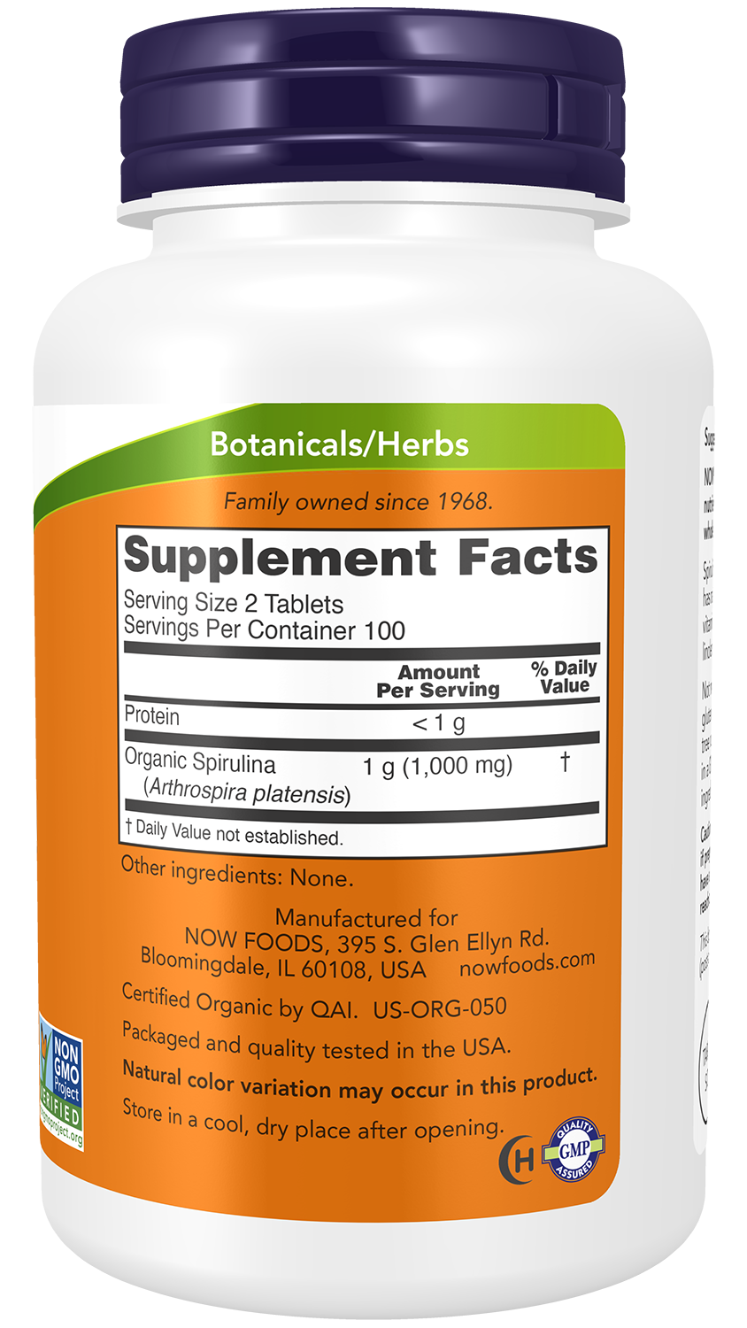 NOW Supplements, Organic Spirulina 500 mg, 200 Tabs