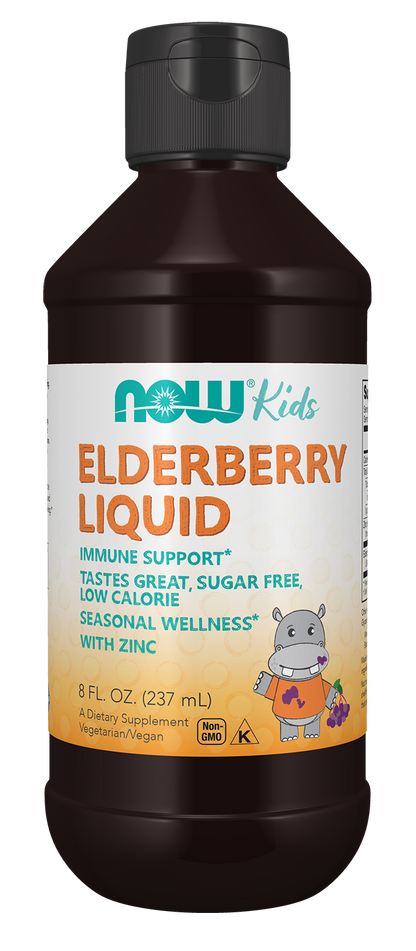 NOW Supplements, Liquid Elderberry for Kids with Zinc, 8 oz