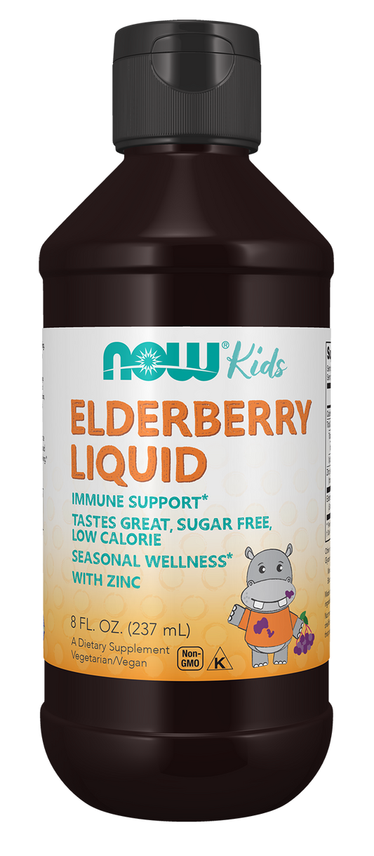 NOW Supplements, Liquid Elderberry for Kids with Zinc, 8 oz