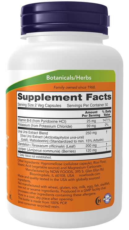 NOW Supplements, Water Out, Standardized Uva Ursi, Dandelion, 100 Veg Caps
