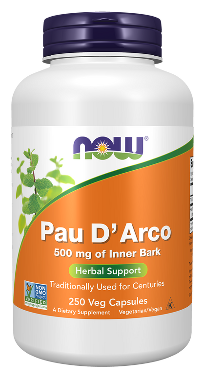 NOW Supplements, Pau D'Arco (Tabebuia heptaphylla) 500 mg, Herbal Support, 250 Veg Capsules