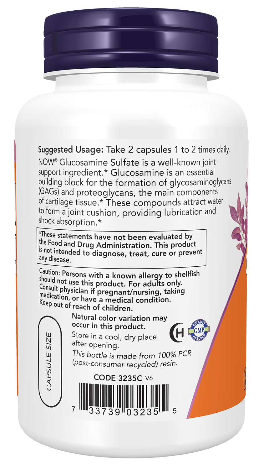 NOW Supplements, Glucosamine Sulfate 750 mg, 120 Veg Capsules